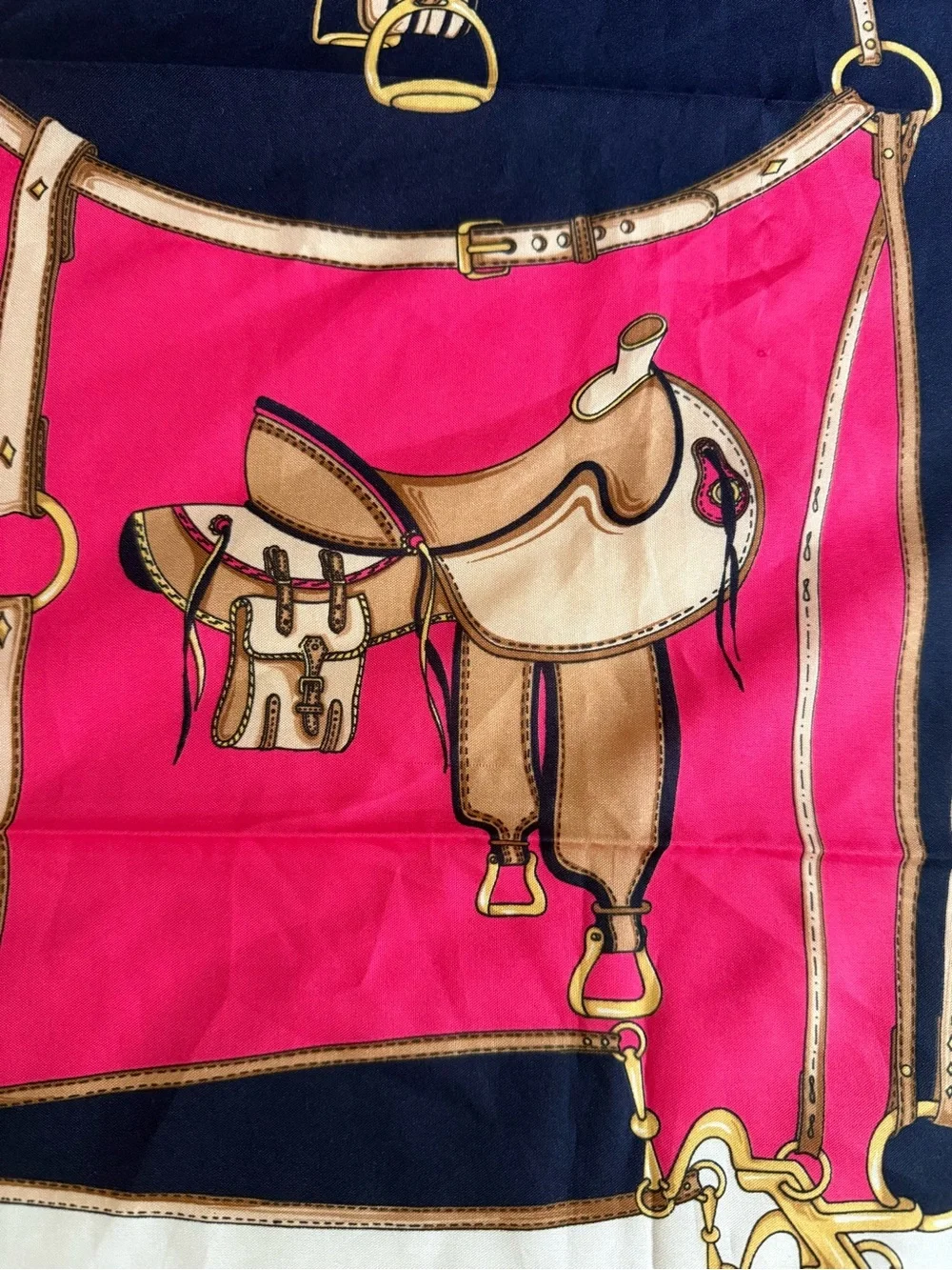 Signed vintage Leonardi Equestrian Pink & Navy Silk Scarf